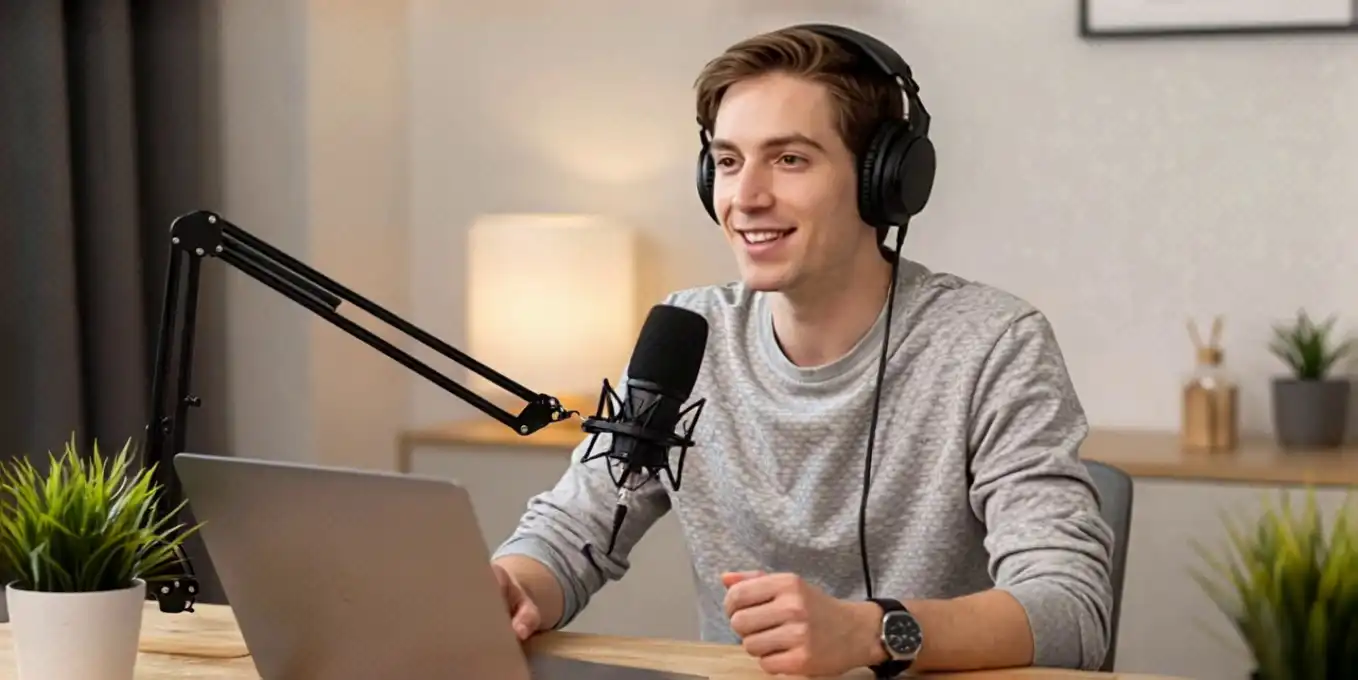 davinci magihuman example video poster: Podcast Studio Speaker